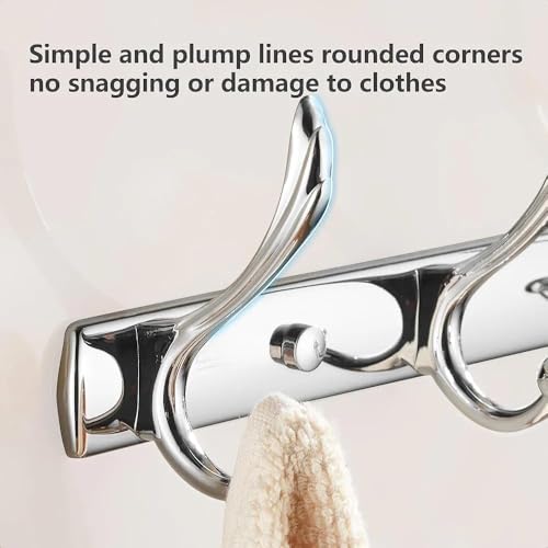 Image of Exclusive Extra Long 40 cm Antique Brass 6 Pin Metal Bathroom Cloth Hooks Hanger Door Wall Robe Hooks Rail for Hanging Keys, Clothes, Towel (3, Chrome)