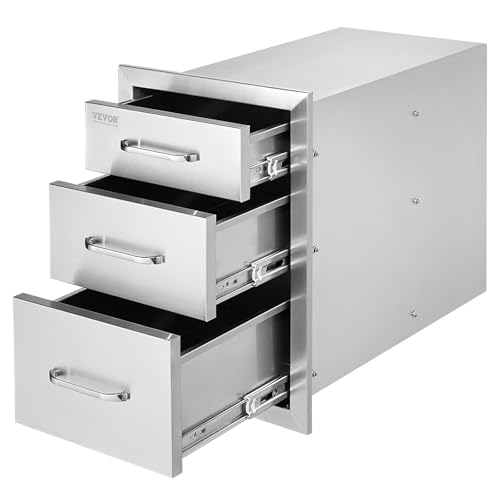 VEVOR 14x20.3 Inch Outdoor Kitchen Drawers Stainless Steel, Flush Mount Triple Drawer, 14W x 20.3H x