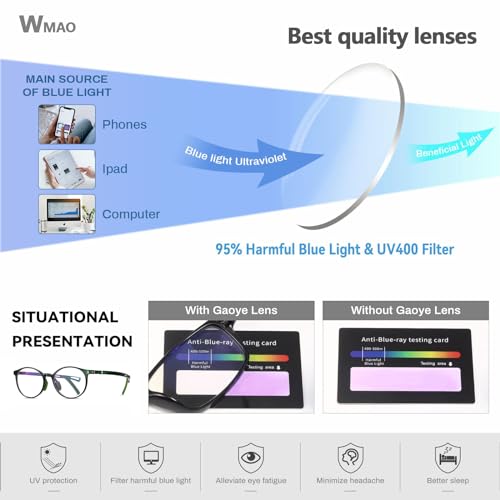 Image of Blue Light Blocking Glasses for Kids TR90 Frame Anti Blue Light Glasses with Anti Eyestrain & UV Glare for Gaming & Reading(Round Light /Green)