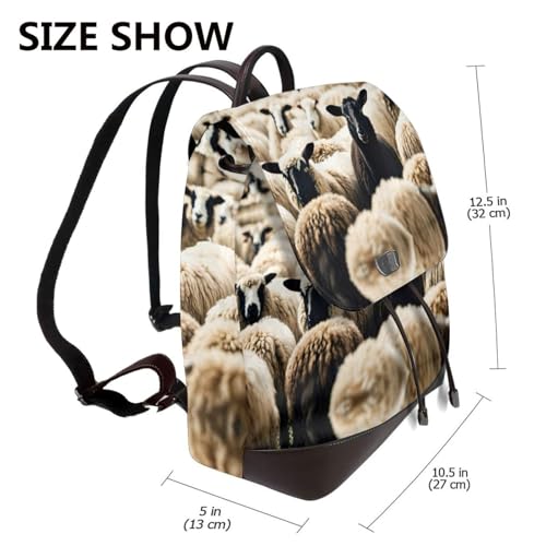 Sac à dos en cuir imprimé moutons noir pour ordinateur portable femme