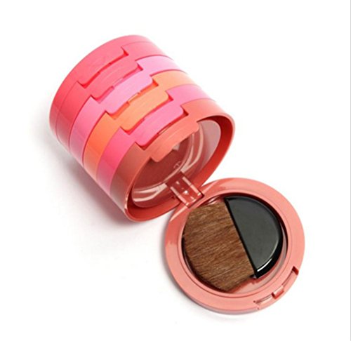 Meao Multi-Layer 5 Colors Blusher Compact Powder Makeup - Facial Base Foundation Pressed Powder Cheek Cosmetics With Brush - Pro Face Sheer Matte Mineral Blush Contouring Kit Base Pallet Palette #TOP2