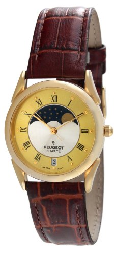 Peugeot Vintage 566M Men's Two-Tone Moon Phase Leather Watch