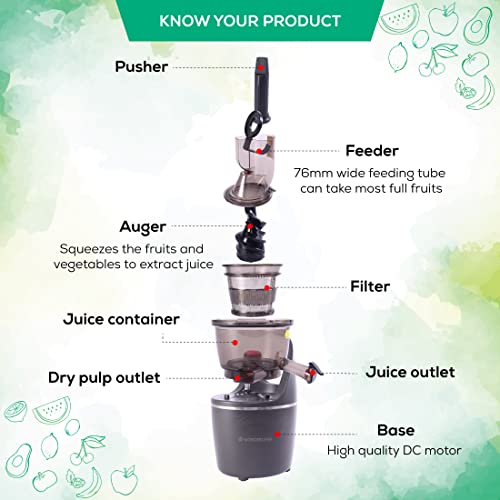 Wonderchef Regalia Full Fruit Cold Press Slow Juicer 55 RPM Slow Juicer Retains Higher