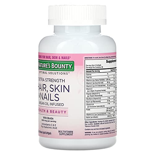 Nature's Bounty Hair Skin And Nails 5000 Mcg Of Biotin - 250 Coated Tablets Extra Strength (Four Bottles Each Of 250 Softgels) 1 4.0 Count #TOP6