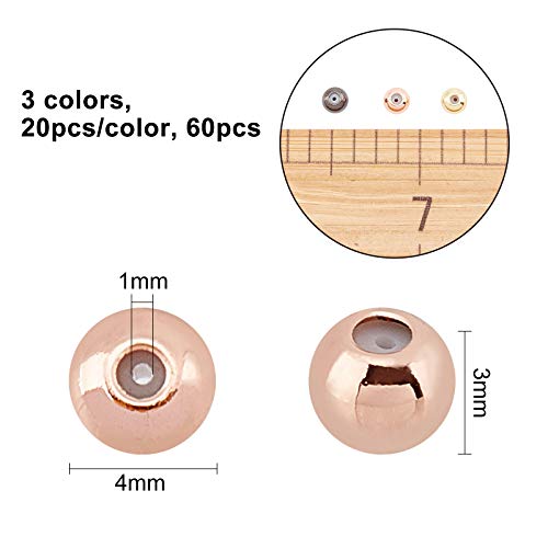 SUPERFINDINGS 60Pcs Rubber Hole Round Brass Beads 3 Colors 4x3mm Stopper Positioning Spacer Beads Slider Beads with Smooth Hole Solid Weight for Bracelet Necklace Jewelry Making - Image 2