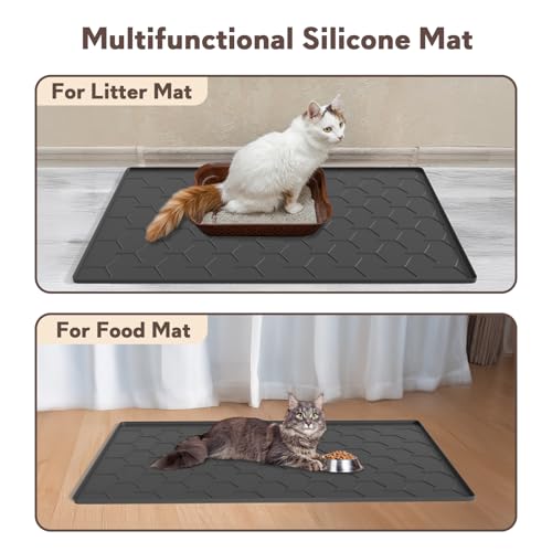Image of Garoopion Cat Mat for Litter Box, Large 40 inch X 28 inch Cat Litter Mat XL, Waterproof Silicone Pad for Floor, Black