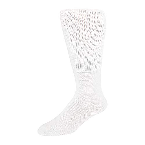 Extra Wide Diabetic Cotton Socks, Mens Medical Swollen Feet Mid/Over The Calf Socks (Extra Wide - White) - 6 Pairs #TOP2