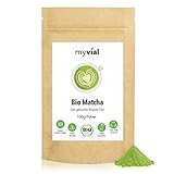 myvial® Bio Matcha Tee Pulver 100g - Grüner Tee in bester Qualität aus Japan (Kagoshima) - Perfekt für Smoothie Matcha Latte - Japanischer Grüntee vegan ohne Zusätze plastikfrei verpackt
