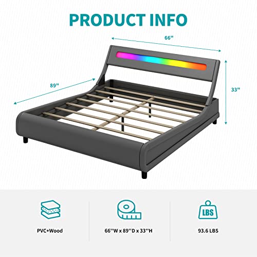 Cecer Queen Bed Frame With Led Headboard Tufted Bedroom Furniture Pvc Upholstered Platform Bed Frame Queen Size - Grey #TOP1