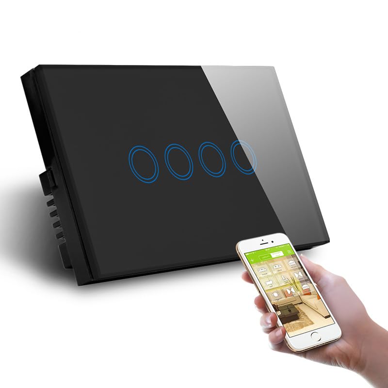 Interruttore Tapparelle Wifi, 4 Gang Smart Switch Wifi APP. Interruttore della lampada di controllo, interruttore in vetro di cristallo WIFI2.4G. Hz. Interruttore Tapparelle Avvolgibile Wifi(Gold WIFI