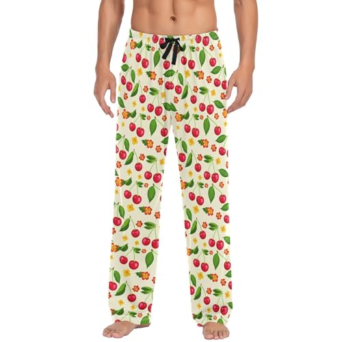 Cherry Men's Pajama Pants Soft Lounge Lightweight with Drawstring and Pockets