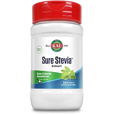 KAL Sure Stevia Extract Powder, Low Carb, Plant Based Stevia Sweetener, Great Taste, Zero Calories, Zero Sugar, Low Glycemic & Perfect for a Keto Diet, 60-Day Guarantee, Approx. 1820 Servings, 3.5oz Cover