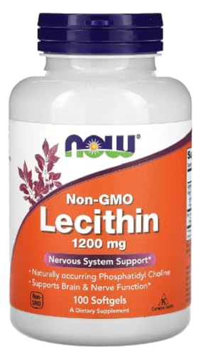 Now Foods - LECITHIN 1200 MG | Lecitina 1200mg (No GMO) | Apoyo para la salud del cerebro y el hígado - 100 Softgels