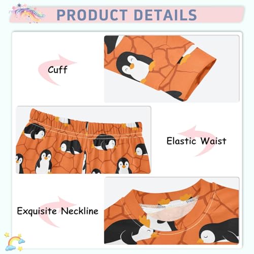 Pajama Sets Long Sleeve Penguin Pattern on Orange Soft Comfy Sleepwear 2 Piece PJS 3-8T4