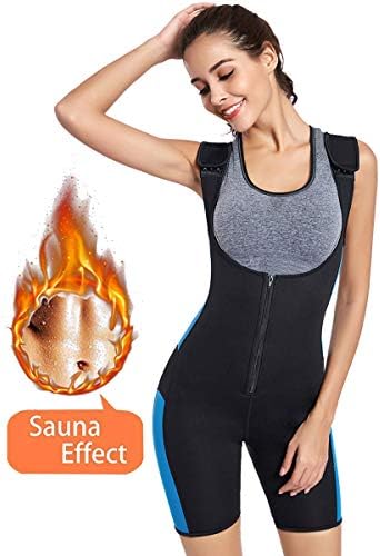 Women's Full Body Shapewear Sport Sweat Neoprene Suit,Waist Trainer Bodysuit with Adjustable Straps for Weight Loss Blue 3XL