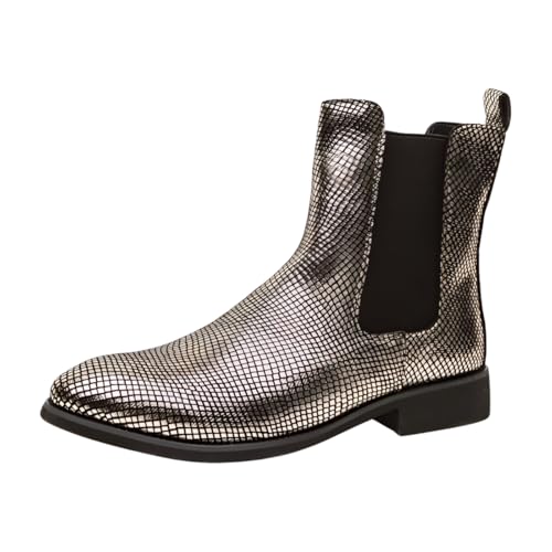 Santimon Men's Leather Chelsea Boots, Shiny Pattern Ankle Boots Comfortable Stylish Slip On Dress Boot