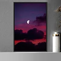 Framed Canvas Wall Art Moon Astronomy & Space Bedroom Colorful Contemporary Moon Multicolor Photography - 16x24 inches