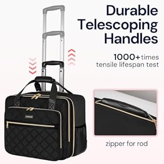 Ytonet Rolling Laptop Bag Women, Rolling Briefcase for Women, 17.3 Inch Laptop Bag with Wheels Rolling Computer Bag Laptop Case for Work Travel College Business Wife Mom Teacher, Black