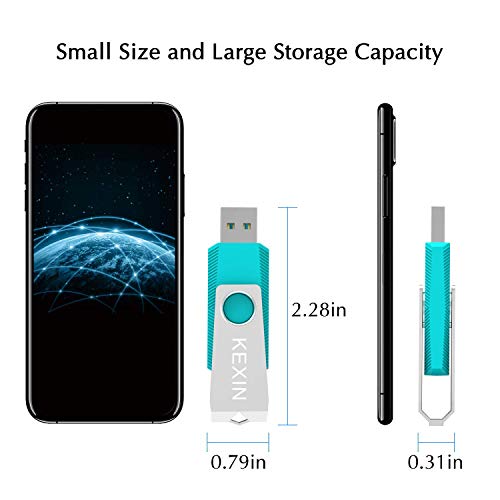 Image of KEXIN 64GB 3 Pack USB Flash Drive USB Flash Drive Thumb Drive Zip Drive USB 2.0 Memory Stick USB Drive with Keychain Pink, Yellow, Cyan
