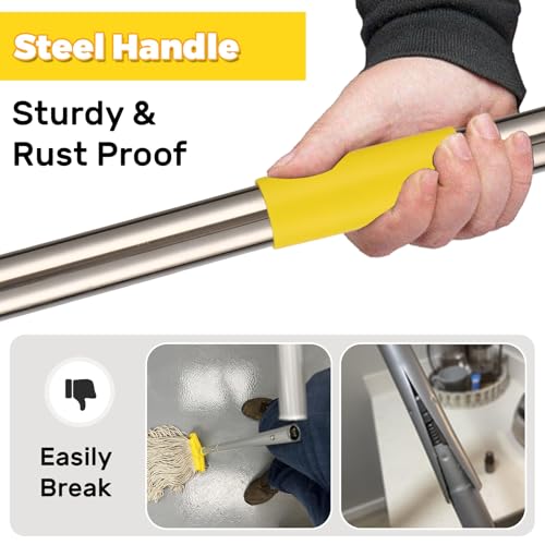 Image of Commercial Heavy Duty Mop Handle 61 Inch Mop Stick with Adjustable Stainless Steel Handle Industrial Floor Cleaner Stick Replacement Wet palo de trapeador (2 Pack)