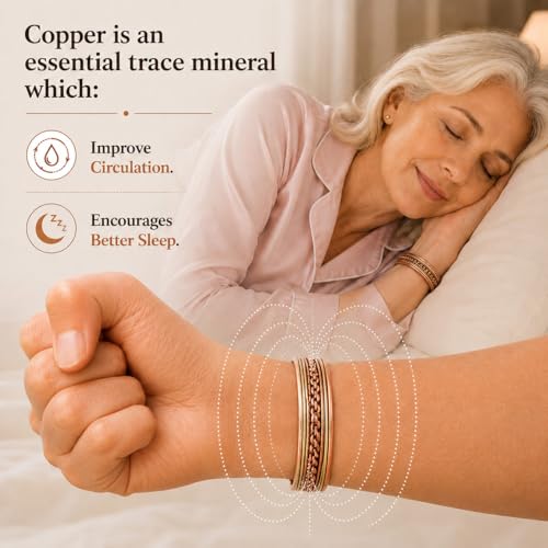Image of Touchstone copper bracelets | gift for men women |adjustable 100% pure solid real magnetic jewelry | handmade bracelet set combo | rope braided tibetan bangles.