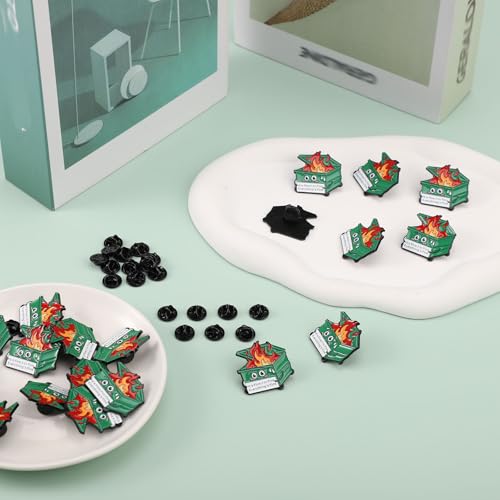 Image of 20pcs Positive Enamel Pins for Employee Coworker, Black Enamel Lapel Brooch Inspirational Dumpster Fire Badge It's Fine I'm Fine Everything Is Fine Pins Dumpster Fire Jewelry Gifts