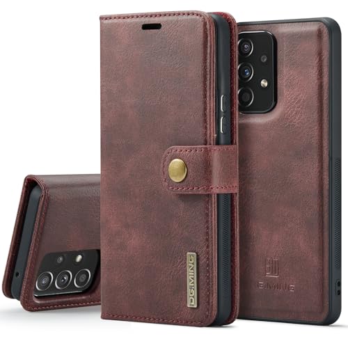 Étui en cuir véritable pour Galaxy A53 5G rouge, l'élégance d'un portefeuille amovible chic
