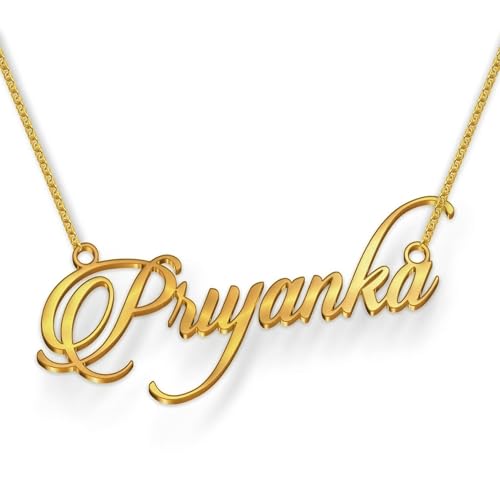 Image of Priyanka Cursive Gold & Silver Name Pendant Necklace, Best Jewelry Gift for Girls.