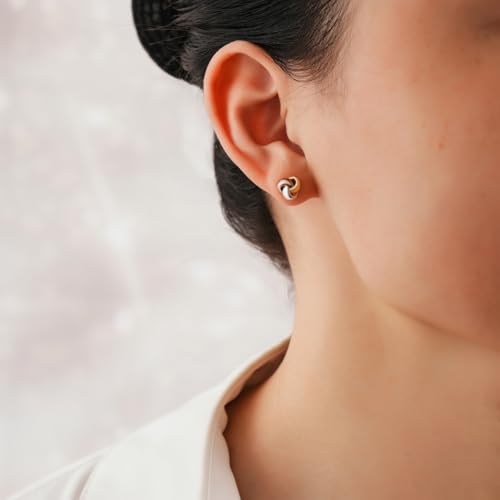 CHIC & ARTSY Love Knot Earrings Gold Plated 925 Sterling Silver Tri-tone White,Yellow,Love Knot Stud Earrings Dainty 8mm 10mm High Polished Stud Earrings for Women3
