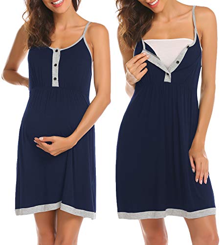 Image of Ekouaer Maternity Sleepwear Nursing Sleepshirt Pregnancy Nightgown Sleeveless Dress Lounge Wear