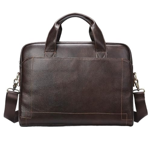 MTKSFDC Bandolera Piel Hombre Maletín de Negocios Suave for Hombre, de Piel auténtica, for portátil de 14 Pulgadas, Bolso de Hombro for Documentos A4, Bolso de Trabajo for Ordenador.(Design1-coffee)