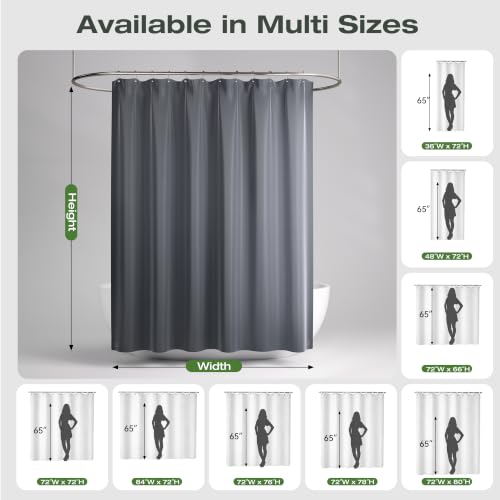 Image of Gray Waterproof Shower Curtain Liner 70x74 Inches - Thick Polyester Fabric with Weighted Bottom, Heavy Duty Bathroom Liner for Shower Stall or Tub, Machine Washable