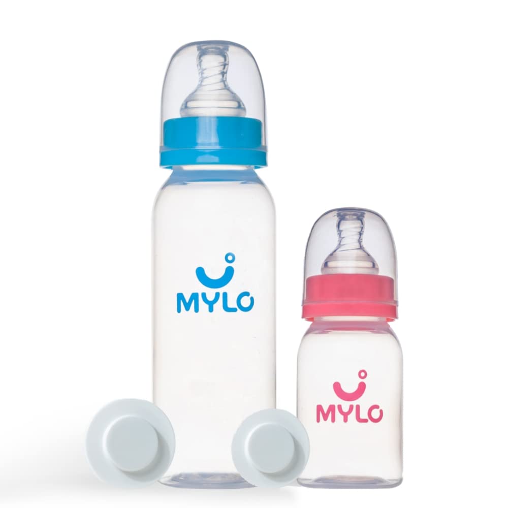 Mylo Baby Feeding Bottle (125ml + 250ml) for New Born Baby | Anti Colic & BPA Free Feeding Bottles | Feels Natural Baby Bottle | Easy Flow Neck Design- Pink + Sky Blue-picture-22