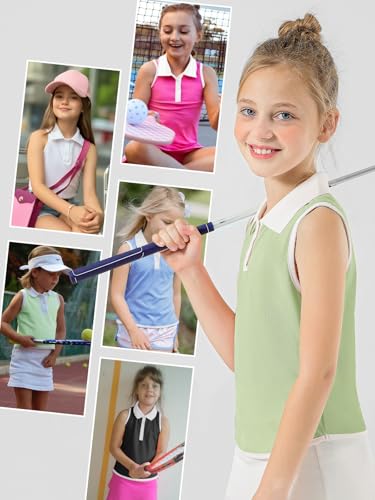 Image of Girls Golf Shirt Sleeveless Polo Collared Quick Dry Tennis Tank Top Outfit