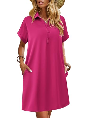 Image of HOTOUCH Womens Summer Shirt Dress 2026 Short Sleeve Floral Shift Dress Casual Loose Flowy Beach Sundress with Pockets