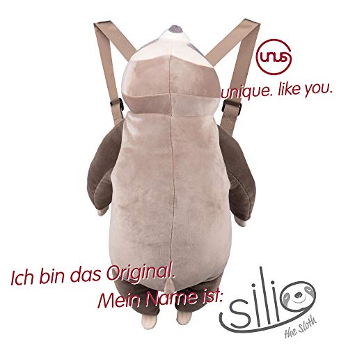 UNUS Faultier Plüschtier Rucksack für Kinder, Kinderrucksack für Mädchen und Jungen, Kuscheltier Kindergartenrucksack Grau