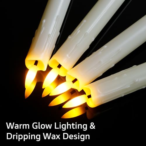 Image of Rechargeable Flameless Timer Remote Taper Candles, 2pcs 0.86 inch x10 inch LED Flickering Dripping Wax Window Tall Fake Ivory Plastic Candlesticks(USB Charging Cable Included)