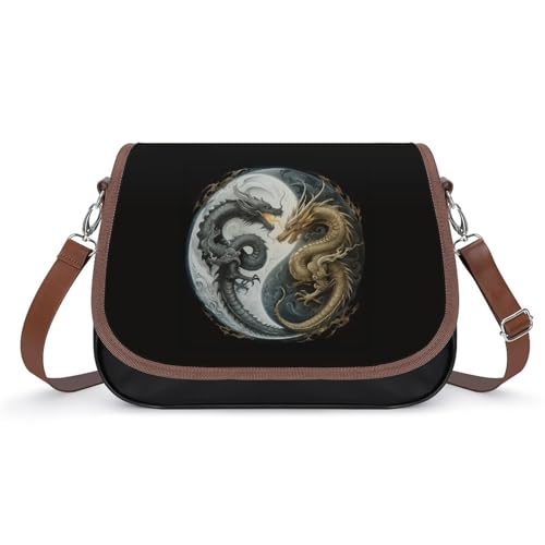 Yin Yang Dragon Crossbody Shoulder Messenger Women Bag Pu Leather Office Work Business for Handbag Crossbody Bag