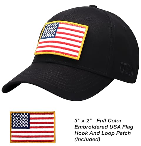 Image of Antourage American Flag Unisex Baseball Hat for Men and Women | USA Flag Mesh Snapback Flat Visor Cap + 2 Patriotic Patches