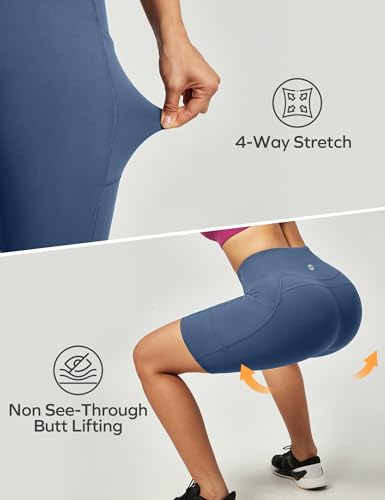 Ewedoos Biker Shorts Women Tummy Control Workout Shorts with 3 Pockets High Waisted Compression Gym Running Yoga Shorts Women