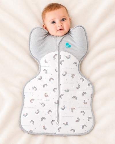 Image of Love to Dream Warm Swaddle UP 2.5 TOG Baby Sleep Sack for Autumn & Winter | Arms Up Position for Self-Soothing, Secure Fit Calms Startle Reflex | Small 8-13 lbs, White Rainbow Dream