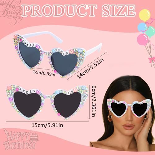 16th Birthday Sunglasses for Sweet Sixteen Birthday Party Decorations for Girls, Sweet 16 Glasses for Bday Dress Outfit Deocr Accessories Gifts3