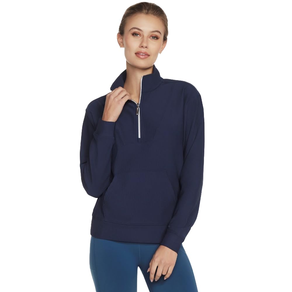 Skechers Women's Blue Iris Goluxe Rib 1/4 Zip Sweater, Xl Uk