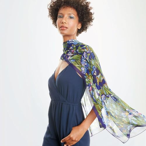 Silk Scarf Scarves for Women 64" x 18" Blue Louis C. Tiffany Iris Design4