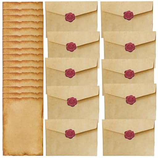 Juegos de Papel de Papelería Vintage, Juego de Papel Sobres Vintage, Incluir 16 Papelería Vintage Papel y 10 Pegatinas Sellos de Cera, 10 Papel Antiguo Sobres, para Invitaciones, Bodas, Tarjetas | Ya disponible en tu tienda friki favorita! En mundofriki.es!