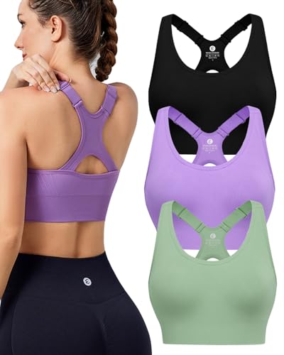 Image of Evercute High Impact Sports Bras for Women 3 /4 /5 Pack, Adjustable Straps Padded Supportive Seamless Racerback Running Bras