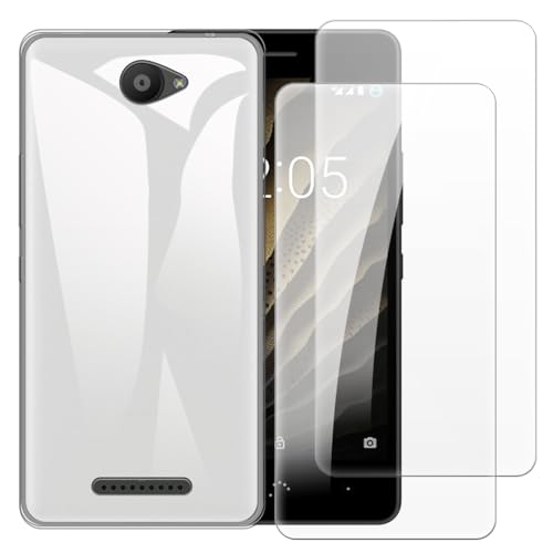 Shantime Funda con 2 Piezas Protector Compatible con BQ Aquaris U Lite, Carcasa Antigolpes y Cristal Templado Protección Completa(Blanco)