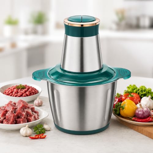 Image of GREECHO 2 Speed Electric Meat Grinder & Food Chopper with 304 Stainless Steel Bowl, 4 Blade Vegetable Processor for Meat, Fish, Fruits, Onion & Garlic, Compact Kitchen Machine