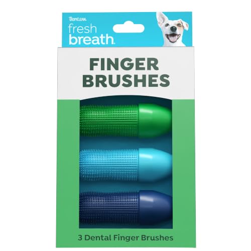 TropiClean Fresh Breath Dog Finger Toothbrush, 360 Teeth Cleaning, 3PK