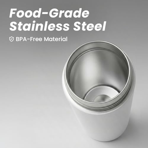 Image of HomeEssentials Insulated Stainless Steel Travel Mug, 800ml - Leakproof Vacuum Flask with One-Touch Lid, Double Wall Thermal Bottle Keeps Coffee & Tea Hot or Cold, Sleek White Design